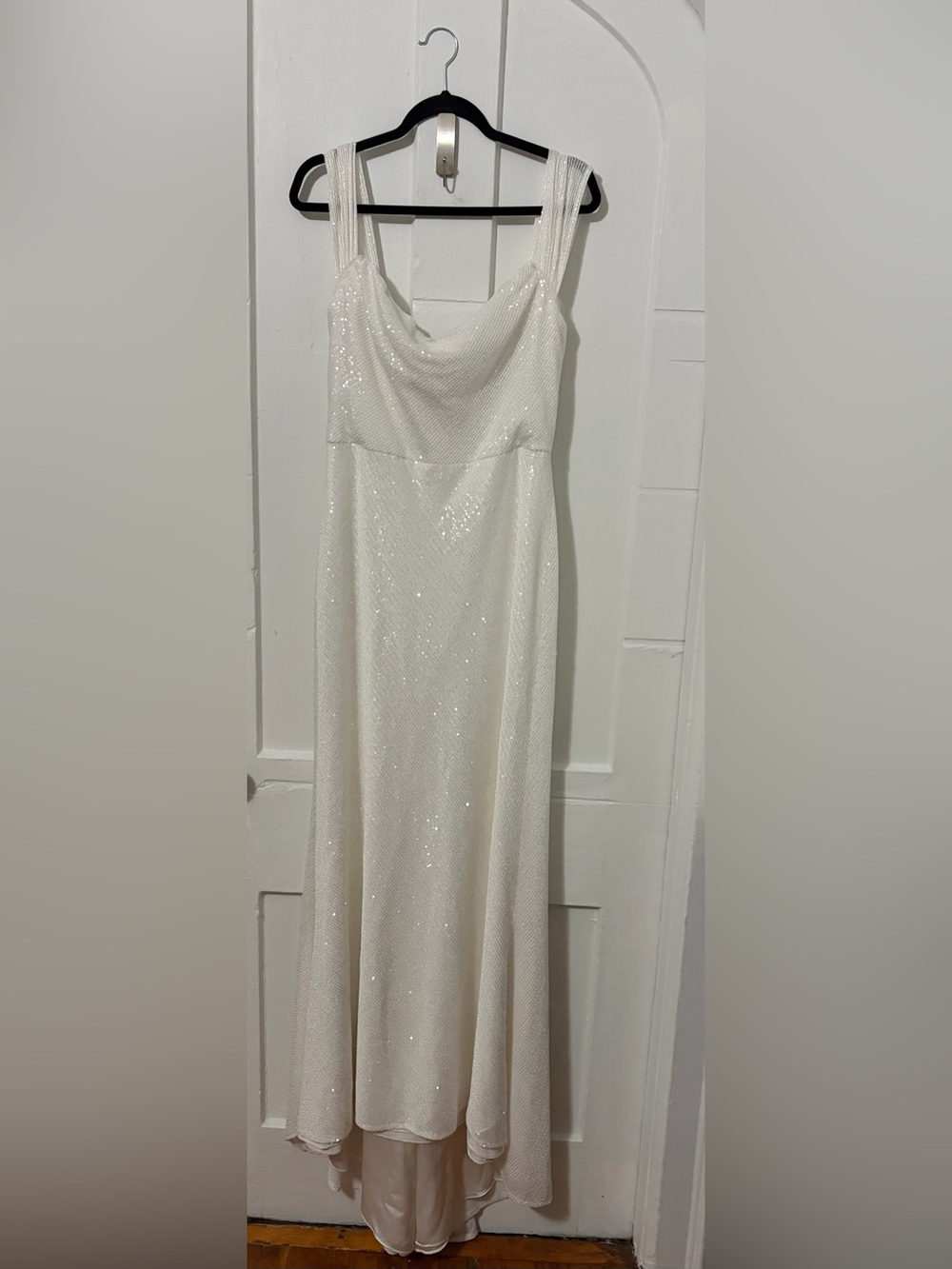 Jenny Yoo Ivory Sequin Cowl Neck Gown